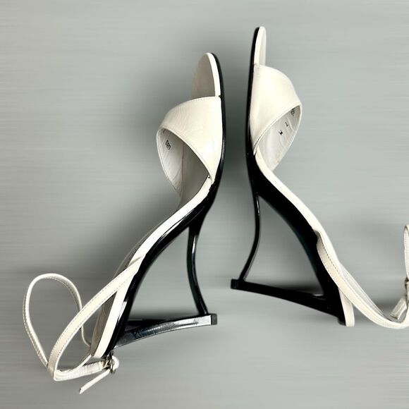 Charles Jourdan Paris White High Hill Mule Sandals Ankle Strap Made in Spain US7 - Picture 8 of 13